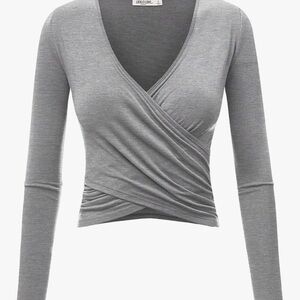 Wrap-Front Long Sleeve Top in Gray
